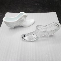 Vintage Fenton Art Glass Slipper - Milk &amp; Clear Glass - Pair Of 2 - £14.82 GBP