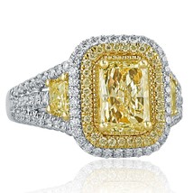 GIA Certified 2.65 Ct Very Light Yellow Radiant Cut Diamond Ring 18k White Gold - £4,753.18 GBP