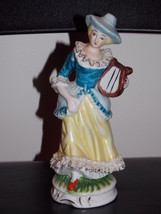 Lady Playing Harp Vintage 8 &quot; Porcelain Figurine - £27.96 GBP