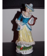 Lady Playing Harp Vintage 8 &quot; Porcelain Figurine - $34.99