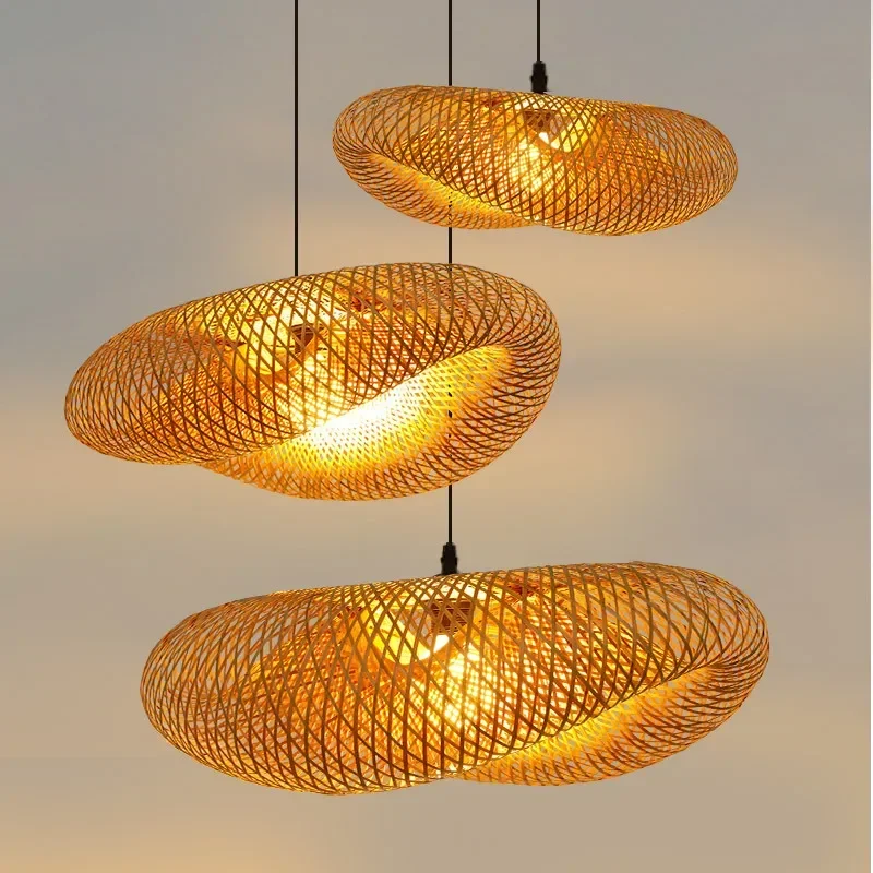 Bamboo Hand Weaving Pendant Light 40cm Hanging LED Ceiling Lamp Chandelier - $36.16