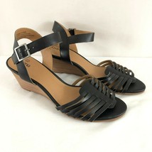 Susina Womens Sandals Wedge Heel Strappy Leather Ankle Strap Black Size 7.5 - £27.05 GBP