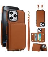 Case for iPhone 14 (Color: BROWN)  Long Strap RFID Leather Wallet Silic... - $1,127.37 MXN