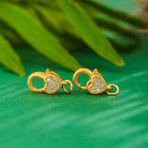 S925 Silver Plated Gold Diamond Embedded Heart Shaped Lobster Clasp Smal... - €12,59 EUR