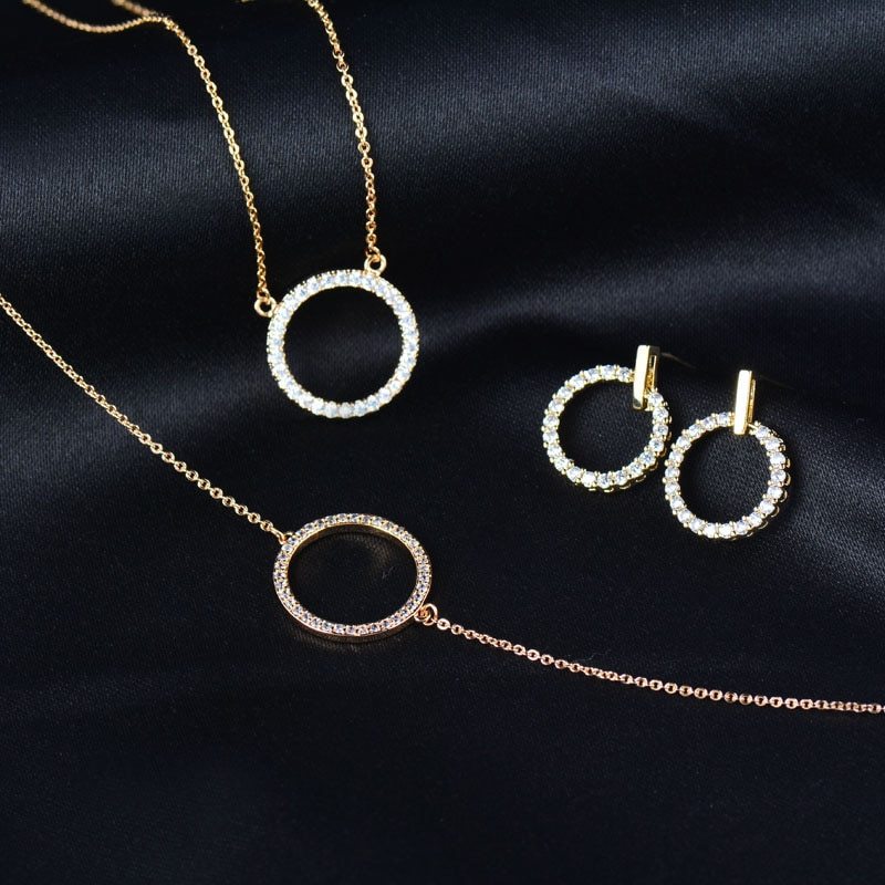 SINLEERY Hollow Round Jewelry Sets For Women Yellow Rose Gold Silver Color Neckl - £18.08 GBP