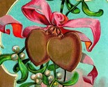 Vtg Postcard Loving Christmas Wishes Gilt Embossed Hearts Mistletoe Bamf... - $8.86