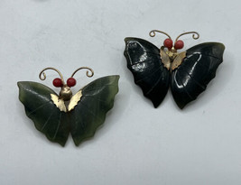 2x Jade Dynasty Butterfly Brooch Pin Pendant Collection With Coral Gold ... - £19.74 GBP