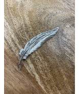 Vintage MONET  Textured &amp; Shiny Silver Tone FEATHER LEAF Brooch Pin 3.25... - $11.86
