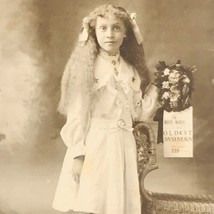 1906 Cabinet Photo 8yr Old Girl w/ Cap for Mary Ramsey Wood Worlds Oldest Woman - £43.08 GBP