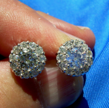 Earth mined Diamond European Earrings Antique Style Halo Studs 14k White... - £9,474.51 GBP