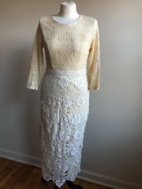 NWT Champagne &amp; Strawberry M Beige Gold Lace Midi Sheath Dress - £40.62 GBP