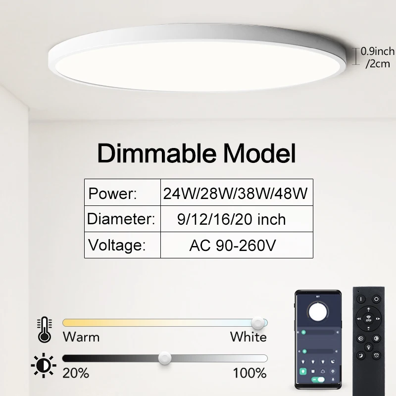 Smart LED Ceiling Lamps 16inch Large Ultrathin Dimmable with APP Remote Voice Co - £166.31 GBP