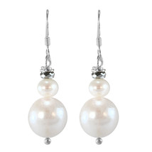 Freshwater White Pearls Silver Crystal Bead Sterling Silver Dangle Earrings - $15.83
