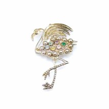 Vintage Brooch Large Colored Rhinestone Flamingo Paste 1930S - $21.38