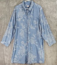 Chicos Dress Womens 4 Blue Chambray Floral Button Up Casual Summer Shirtdress - £22.15 GBP