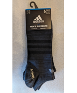 Adidas 6-Pack Superlite No-Show Socks, Men&#39;s Size 6-12 Shoe Black/Gray NEW - $14.49