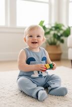Disney Baby Mickey Mouse Blue Ribbed Romper 12M Infant One Piece Outfit - $12.81