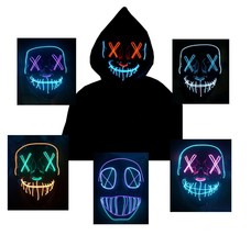 LED Halloween Mask Purge EL Wire 2 COLOR Glow Light up Mask Assorted Colors - £11.98 GBP+