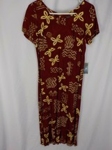 HAWAIIAN MOON DRESS WOMENS SS MIDI SZ SMALL MAROON HIEROGLYPHS BTTM FLOU... - $26.99