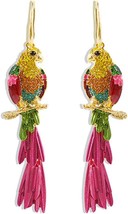 Rhinestone Parrot Bird Dangle Earrings for Women Girls Gold Plated Colorful Crys - £18.50 GBP