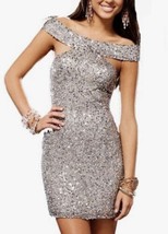 Scala 14185 Off Shoulder Silver Shiny Sequin Silk Cocktail Dress Women S... - $51.68