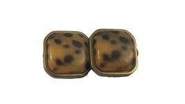 Square Clip On Earrings Gold Tone Animal Leopard Print 1&quot; Square Acrylic - £9.18 GBP