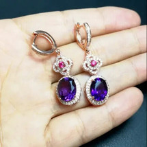 4.50Ct Oval Cut Simulated Amethyst Drop &amp; Dangle Earrings 14K Rose Gold Plated - £59.18 GBP