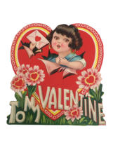 Vintage Valentines Day Card To My Valentine Girl Brown Hair Small German... - $9.99