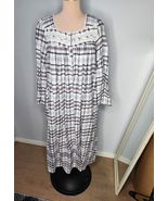 Eileen West S Soft Flannel Nightgown Long Sleeve Plaid Lace Trim Pockets... - $37.62