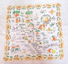 Vintage Hankie California State Map Great Shape 12 3/4 in Colorful and Fun - £7.61 GBP