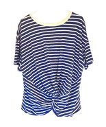 A New Day Women&#39;s T-shirt Blue Striped Short Sleeve Scoop, Twist Hem, Pl... - $181.73 MXN