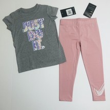 Nike Girls Spot On JDI Tee Shirt &amp; Dri-Fit Leggings Set Outfit Pink Grey... - £23.12 GBP