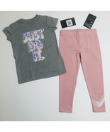 Nike Girls Spot On JDI Tee Shirt &amp; Dri-Fit Leggings Set Outfit Pink Grey... - $29.00