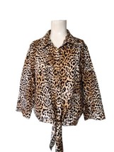 Chicos Cheetah Animal Print No Iron Tie Bottom Shirt Womens Size 2 L Ela... - £15.56 GBP