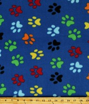 Fleece Paw Prints Multicolored Paws on Blue Dogs Pets Fabric Print BTY A329.12 - £7.16 GBP