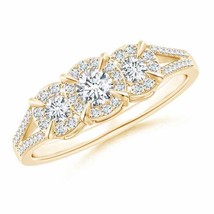 ANGARA Diamond Halo Three Stone Engagement Ring in 14K Gold (GVS2, 0.54 Ctw) - £1,166.99 GBP