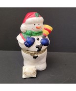Hand Painted Ceramic White Snowman With Santa Cap, Broom &amp; &quot;Sweet Dreams... - $17.64 CAD