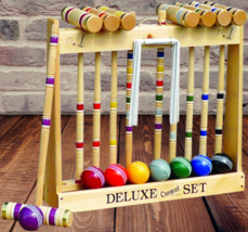 8 Player 28&quot; /32&quot; HANDLES CROQUET SET &amp; CADDY FAMILY ADULT CHILD SET - $449.97