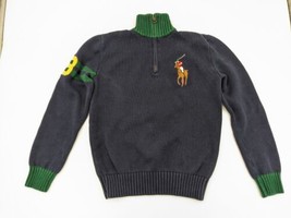 POLO RALPH LAUREN Boys 1/4 Zipper Knit Blue Sweater BIG PONY Kid Size  L... - $24.74