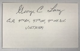 George C. Lang (d. 2005) Signed Autographed 3x5 Index Card - Medal of Honor - £20.29 GBP