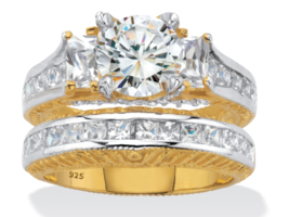 Round Princess Cut Cz Bridal 2 Gp Ring Set 18K Gold Sterling Silver 6 7 8 9 10 - £157.31 GBP