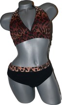 NWT GOTTEX leopard cheetah bikini swimsuit halter 10 M 2PC browns black animal - £46.52 GBP