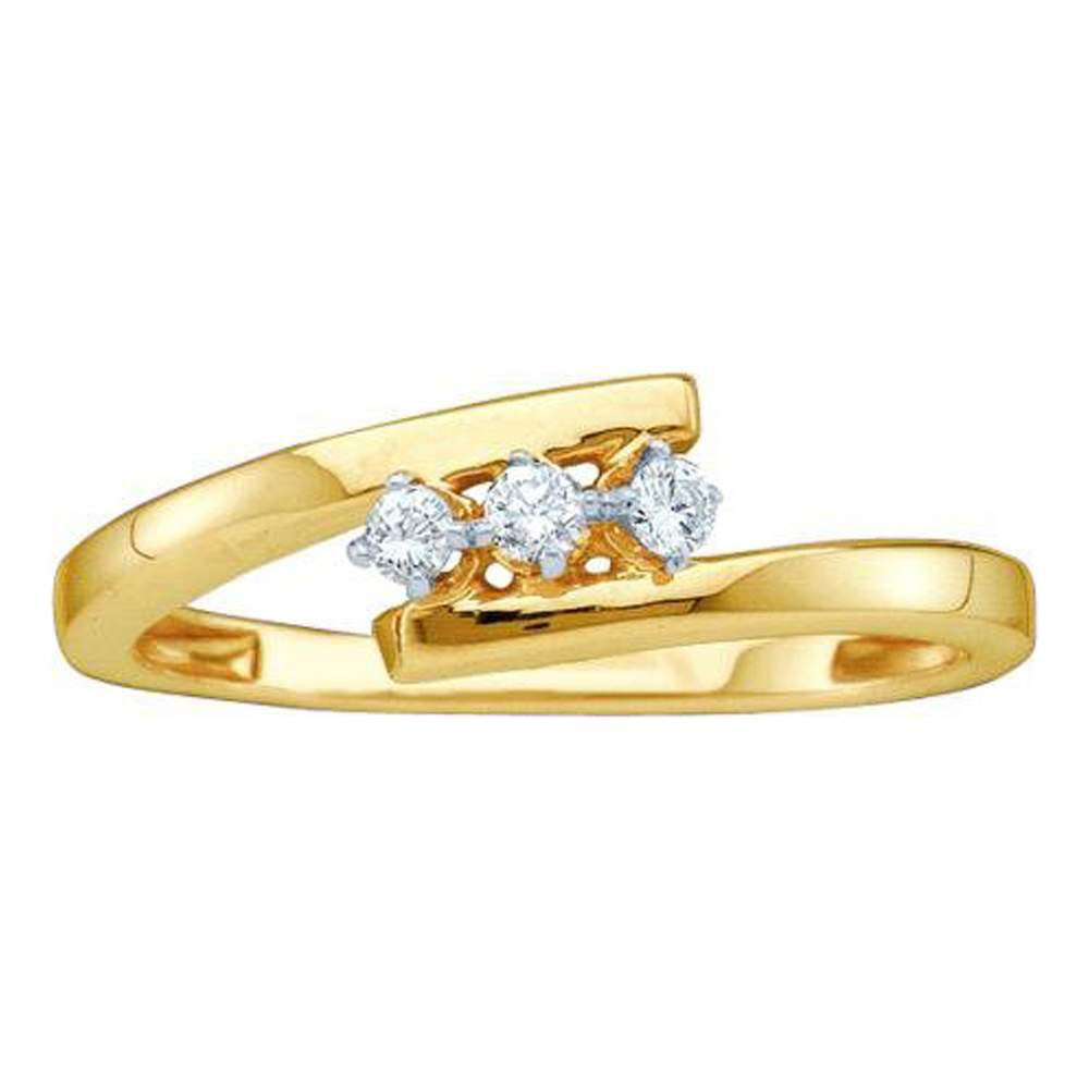 10k Yellow Gold Round Diamond 3-stone Bridal Wedding Engagement Ring 1/10 Ctw