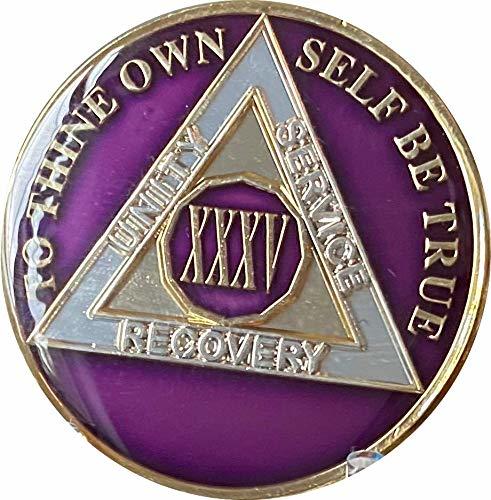 Ranger Industries 35 Year AA Medallion Metallic Purple Tri-Plate Sobriety Chip X
