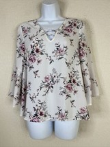 Altar&#39;d State Womens Size S White Floral Lattice V-neck Blouse 3/4 Bell Sleeve - £5.61 GBP