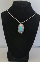 Woman&#39;s Silver &amp; Quality Lab Turquoise Southwestern Style Pendant Neckla... - $374.48 MXN