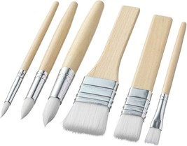 Low Cost Lot 6 paint brushes round flat watercolor acrylic synthetic fiber art - £29.41 GBP