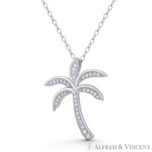 Tropical Coconut Palm Tree CZ Crystal Boho Charm in .925 Sterling Silver Pendant - £18.21 GBP+