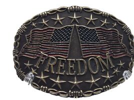 American Freedom Flag Stars Brass Metal Belt Buckle 4" X 3" - $24.99