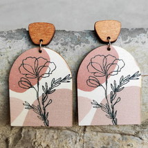 Plant Branch Leaf Print Wood Arch Drop Earrings for Women Creativity Wood Art Ea - £7.44 GBP